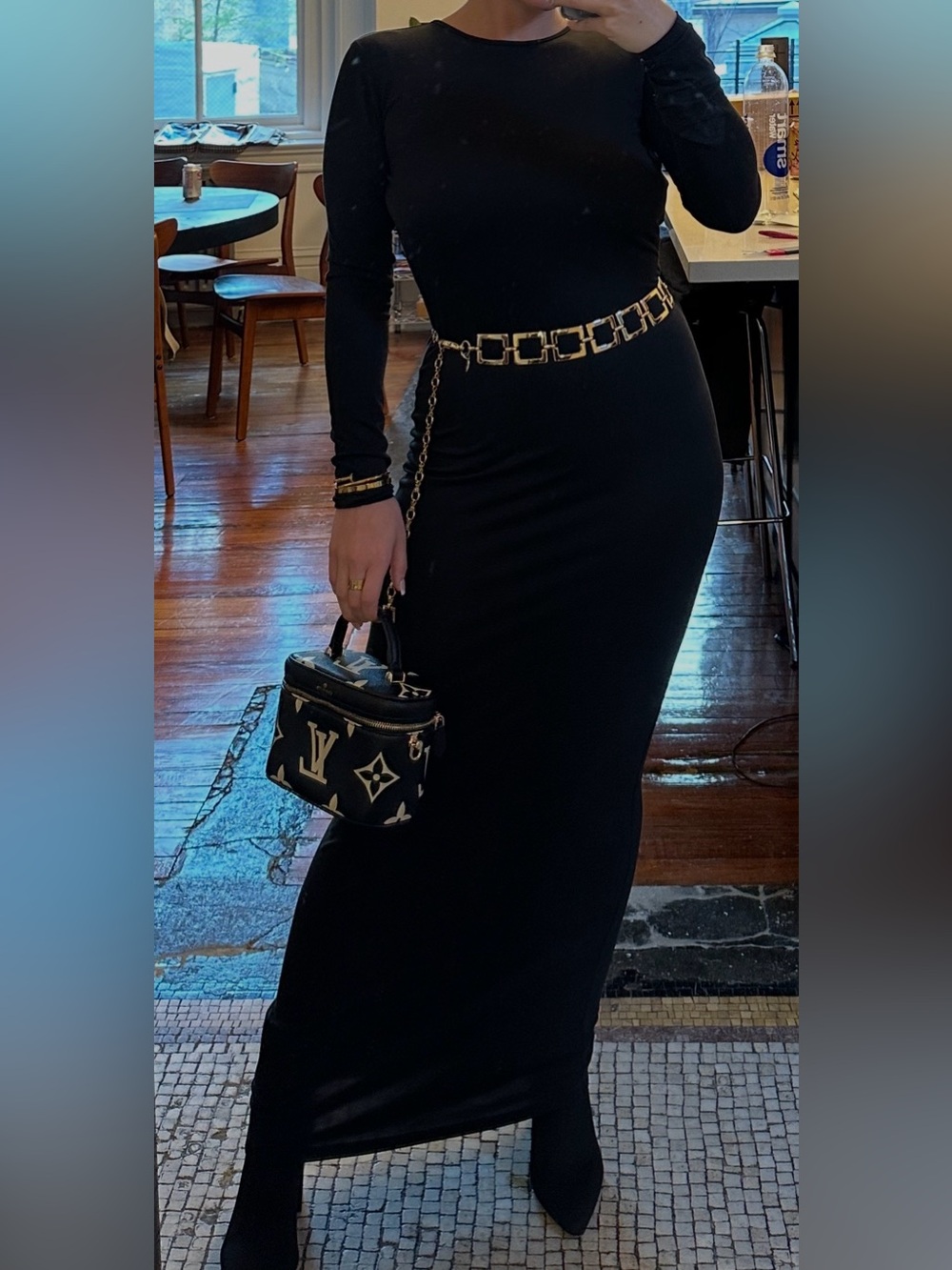 Skims Black Long Sleeve Maxi Dress With Open Back